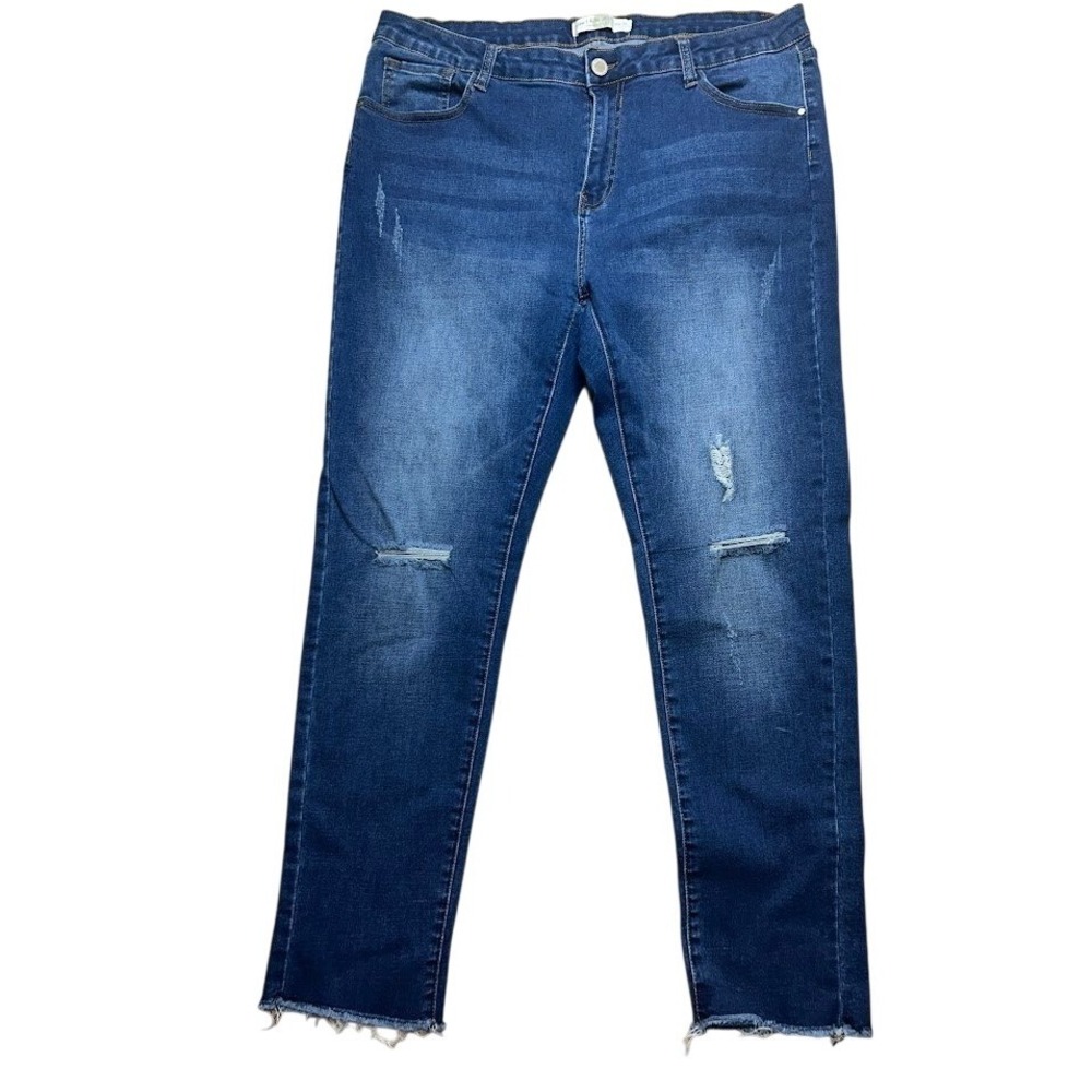 I & M Jeans Womens Mid Rise Distressed Skinny Jeans Blue Size 2XL Frayed Hem